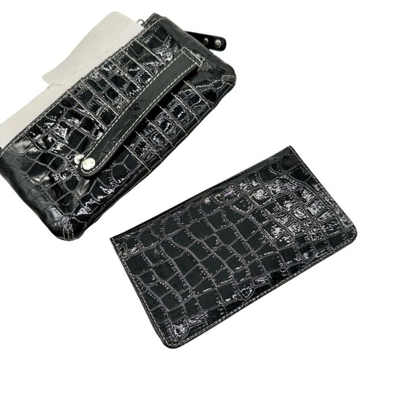 Rolfs Black Croc-Embossed Leather Wallet Clutch Card Holder Multiple Pockets - Picture 3 of 13